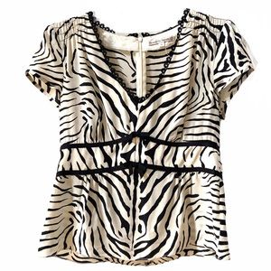 Nanette Lepore Zebra Print Silk Short Sleeve Top